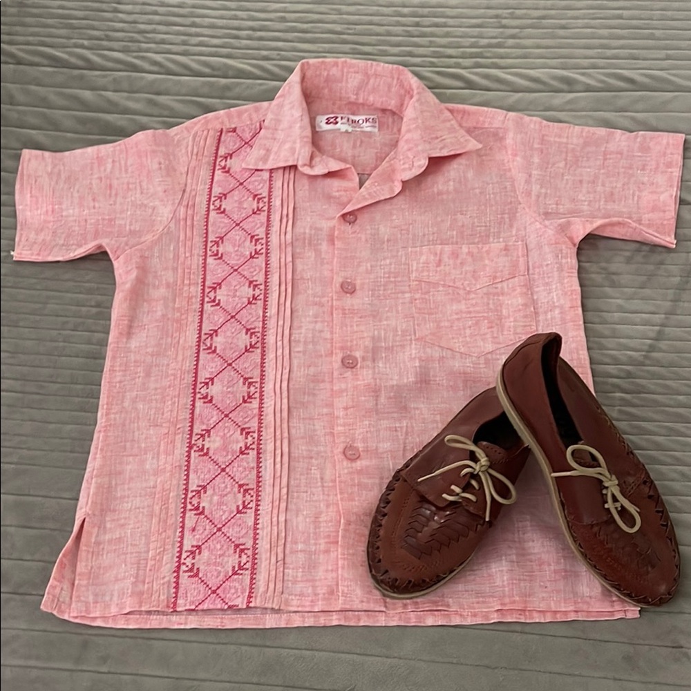 Pink Embroidered Button-Up Shirt